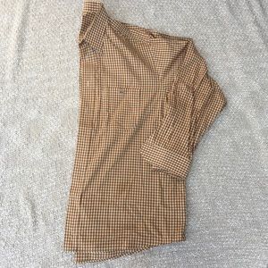 Lacoste - plaid button down, runs big.